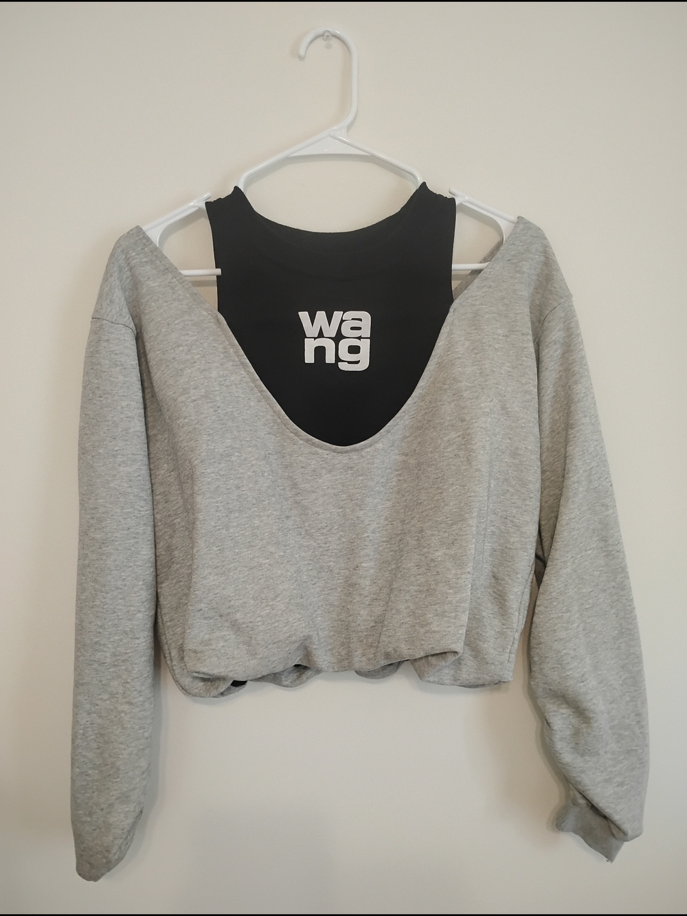 Alexander Wang Grey Cropped Scoop-Back Sweatshirt with Black Tank